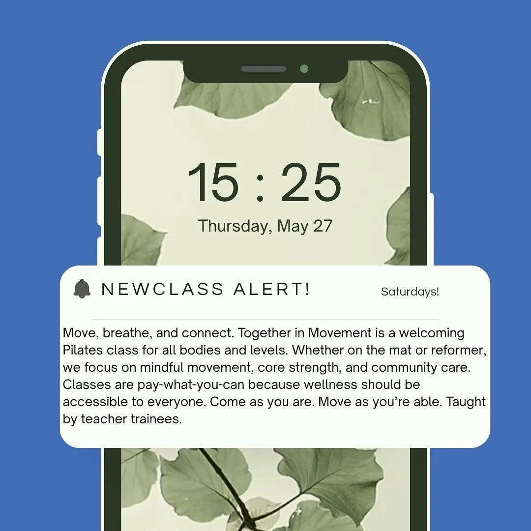 Move, breath, and connect - Together in Movement is a welcoming Pilates class designed for all bodies and all levels. Whether we&rsquo;re on the mat (tower portion) or on the reformer, this class centers around mindful movement, core strength, and co