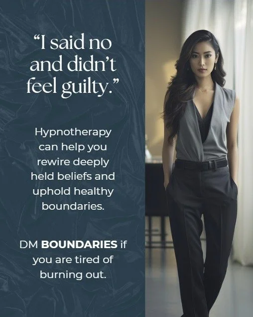Saying no doesn&rsquo;t make you selfish,  it makes you strong. 🌿

When guilt runs the show, boundaries feel impossible. But with hypnotherapy, you can gently rewire those old beliefs, release the shame, and finally stand tall in your truth.

✨ Prot