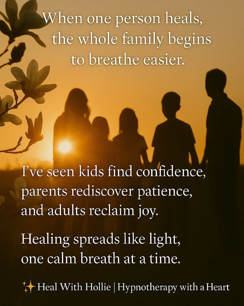 When one person heals, the whole family feels it 💫👨&zwj;👩&zwj;👧&zwj;👦

Healing isn't just personal, it's generational. When you do the inner work through hypnotherapy, you're not only transforming yourself, you're breaking cycles and creating ne