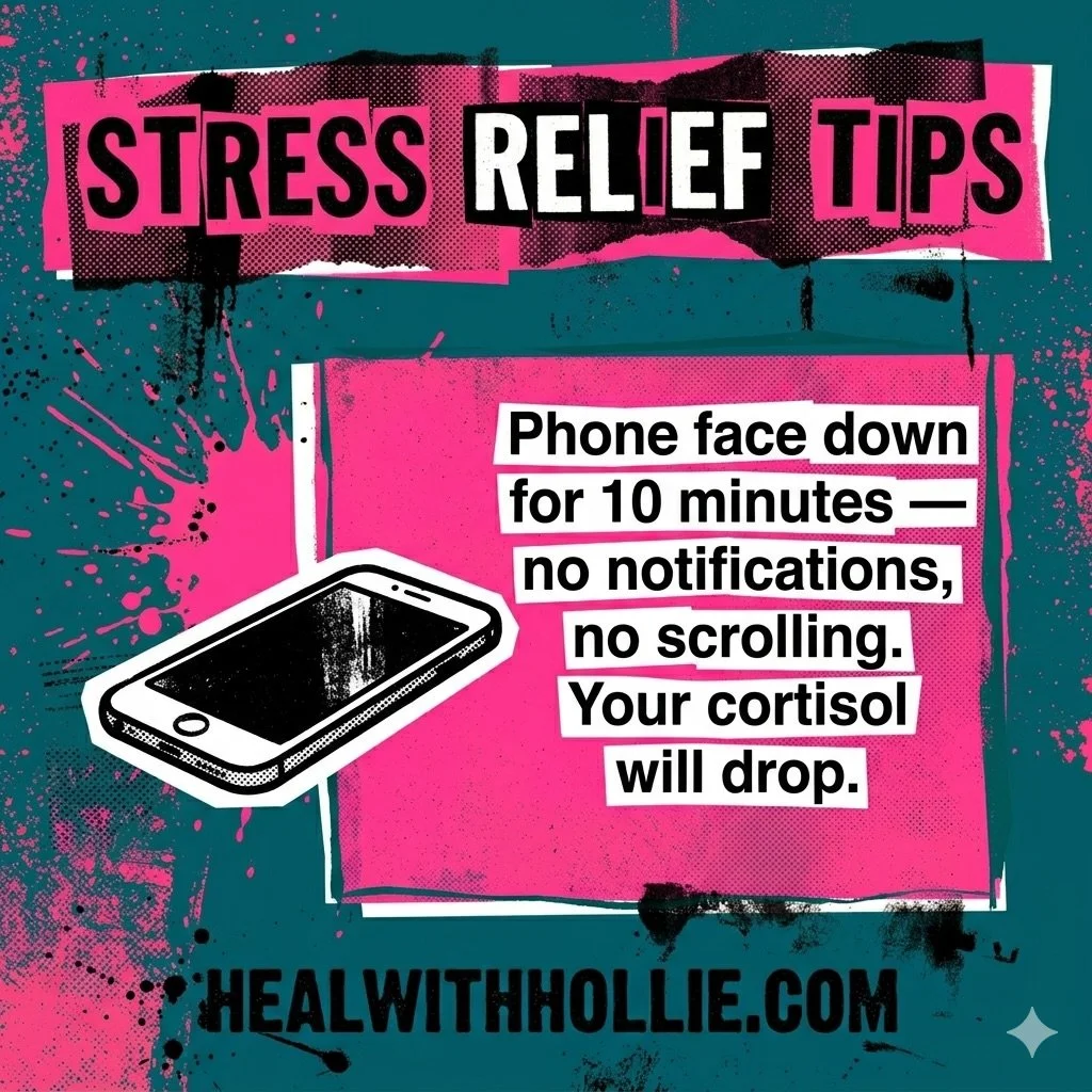 📱👎

10 minutes
🚫No phone
🚫No scrolling
🚫No notifications
📵 That&rsquo;s it 👏🏼👏🏼

Your cortisol levels will actually drop. 📉 
Your mind will start to quiet. 🤫 
Your nervous system will remember 
what calm feels like. 🌿

Most stress is fed