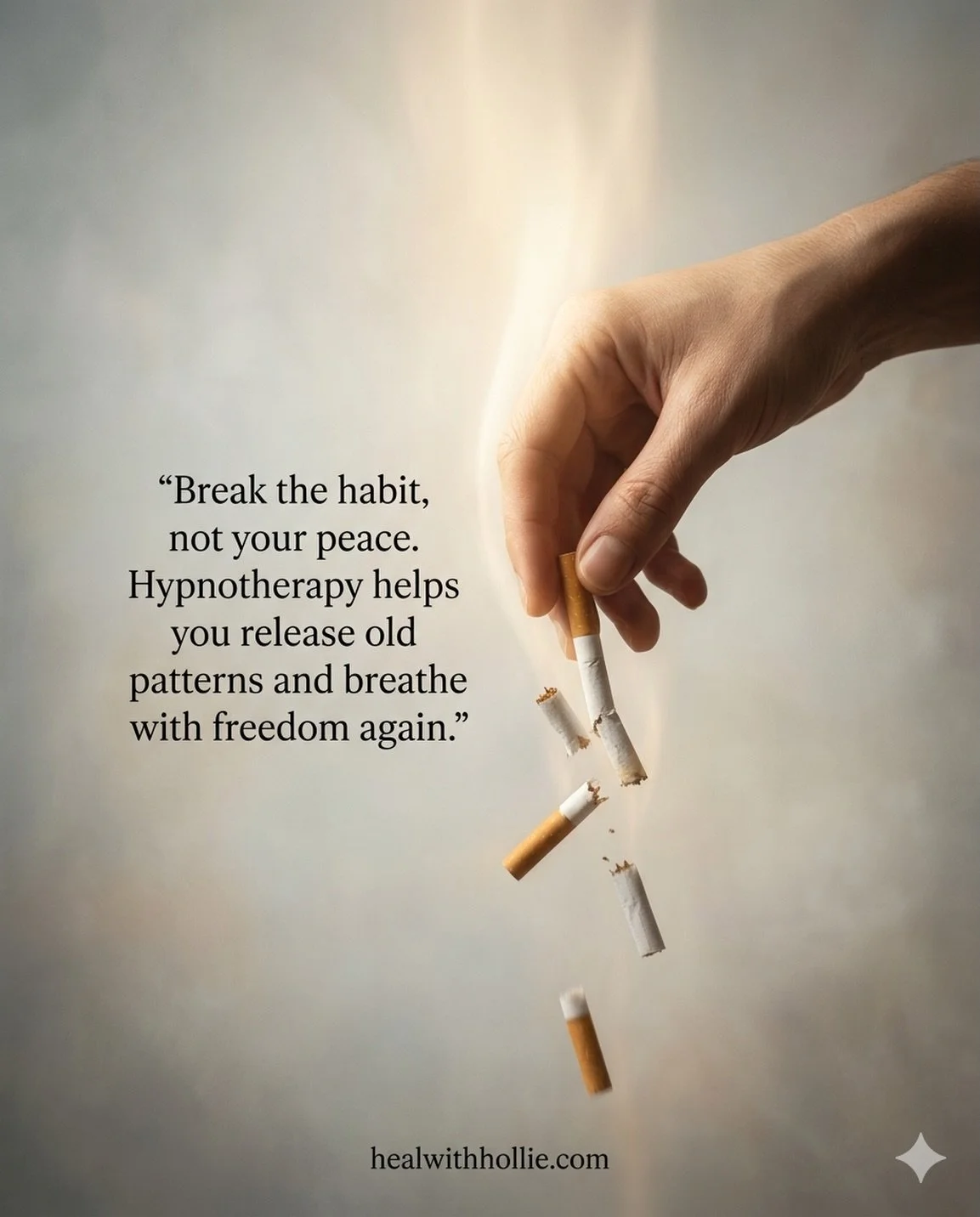 🚬⛓️&zwj;💥

Ready to finally quit smoking for good? 🫰🏼

Quitting with willpower alone can leave you stressed, irritable, and frustrated 😩 

Hypnotherapy helps you break the habit and reclaim control &mdash; start your smoke-free journey at healwi