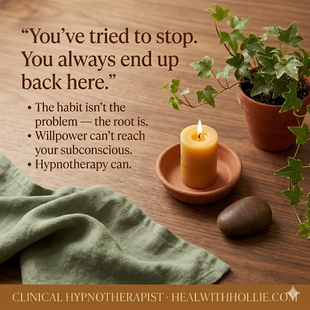 You have tried to stop, yet you always end up back here. ⛓️💔

The habit is not the true problem; it is merely a symptom of a deeper root. You cannot reach that root with willpower alone because it lives deep within your subconscious. Hypnotherapy re