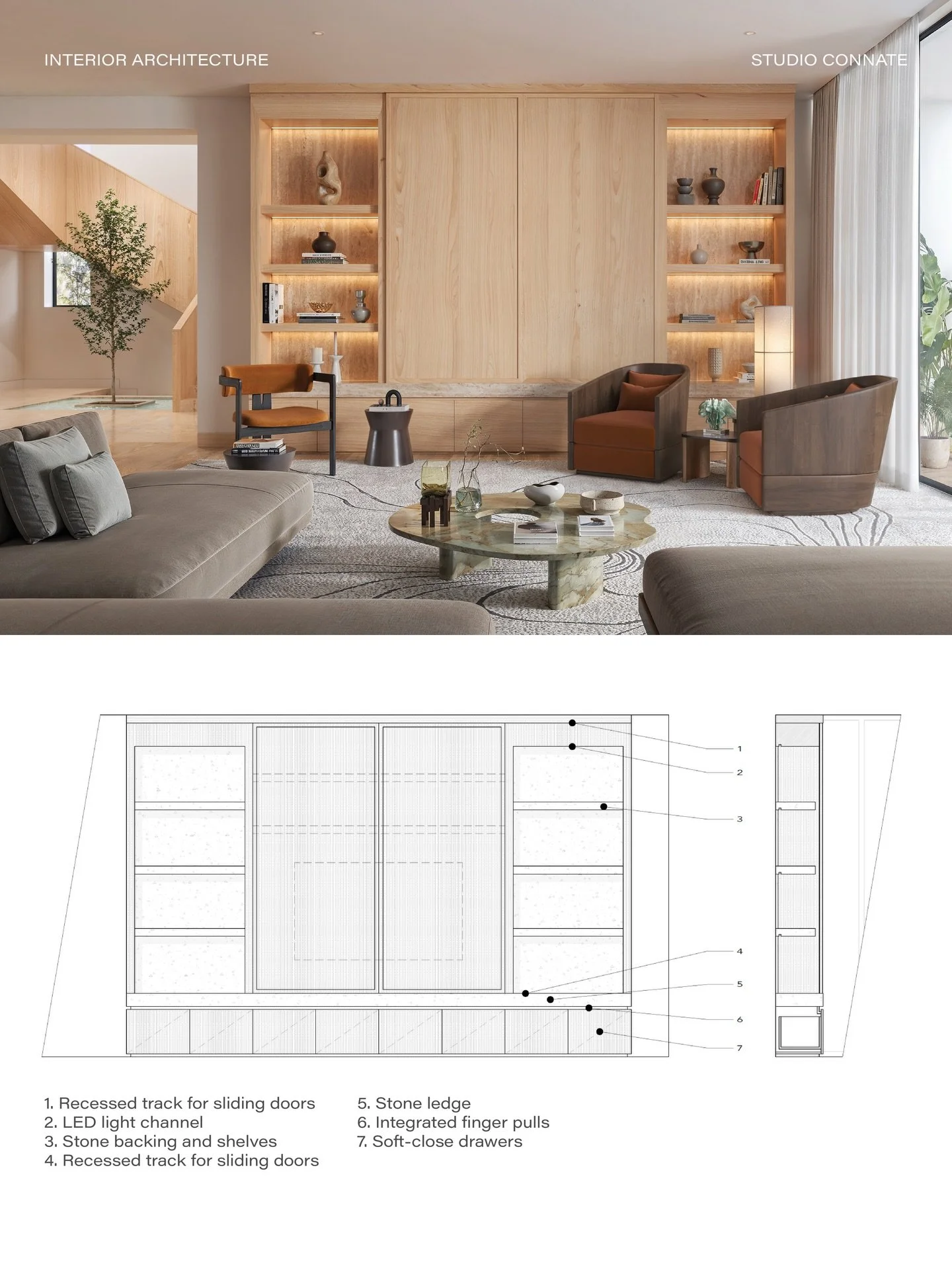 Behind the Elevation. Custom millwork for an upcoming project. Designed to conceal the television and restore architectural calm to the room. Every line considered, every proportion intentional.

We treat millwork as permanent architecture. Each piec