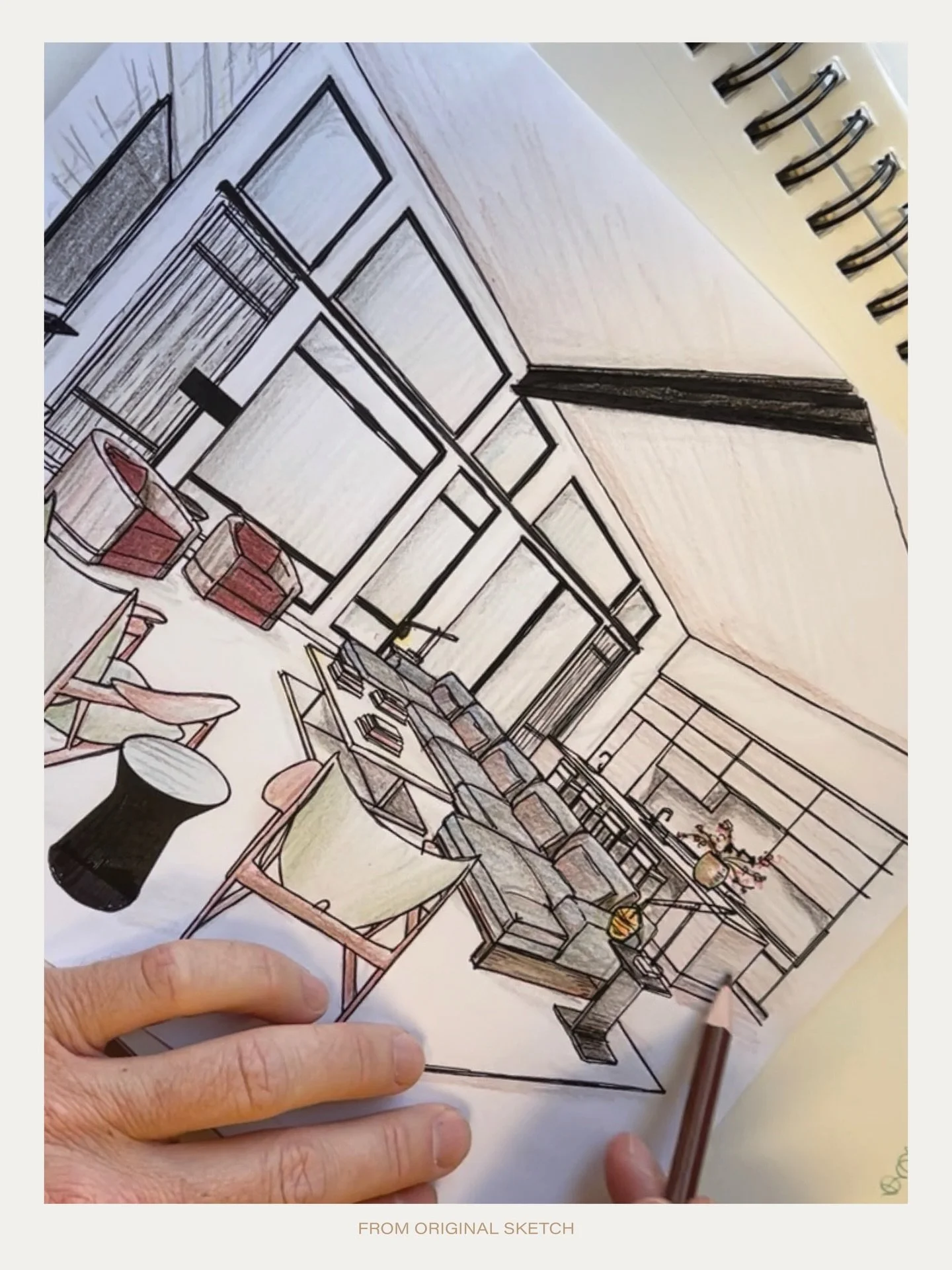 A part of our design development and furniture phase is sketches and renders to help communicate the design intent for our client&rsquo;s living room.

For our amazing clients we went analog with some hand sketches. We are pretty impressed how close 