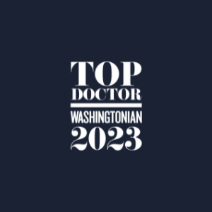 Graphic with the text 'Top Doctor Washingtonian 2023' on a dark background.