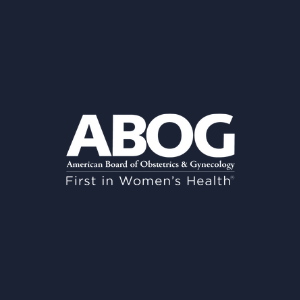 ABOG logo with the text 'American Board of Obstetrics & Gynecology' and the tagline 'First in Women's Health' on a dark background.