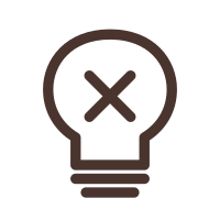 Icon of a light bulb with an 'X' inside, indicating a warning or error.