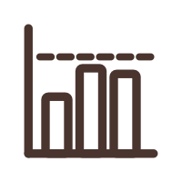 Bar graph with five vertical bars of varying heights in brown color.