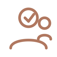 Smiley face with a checkmark inside a circle above an abstract figure.