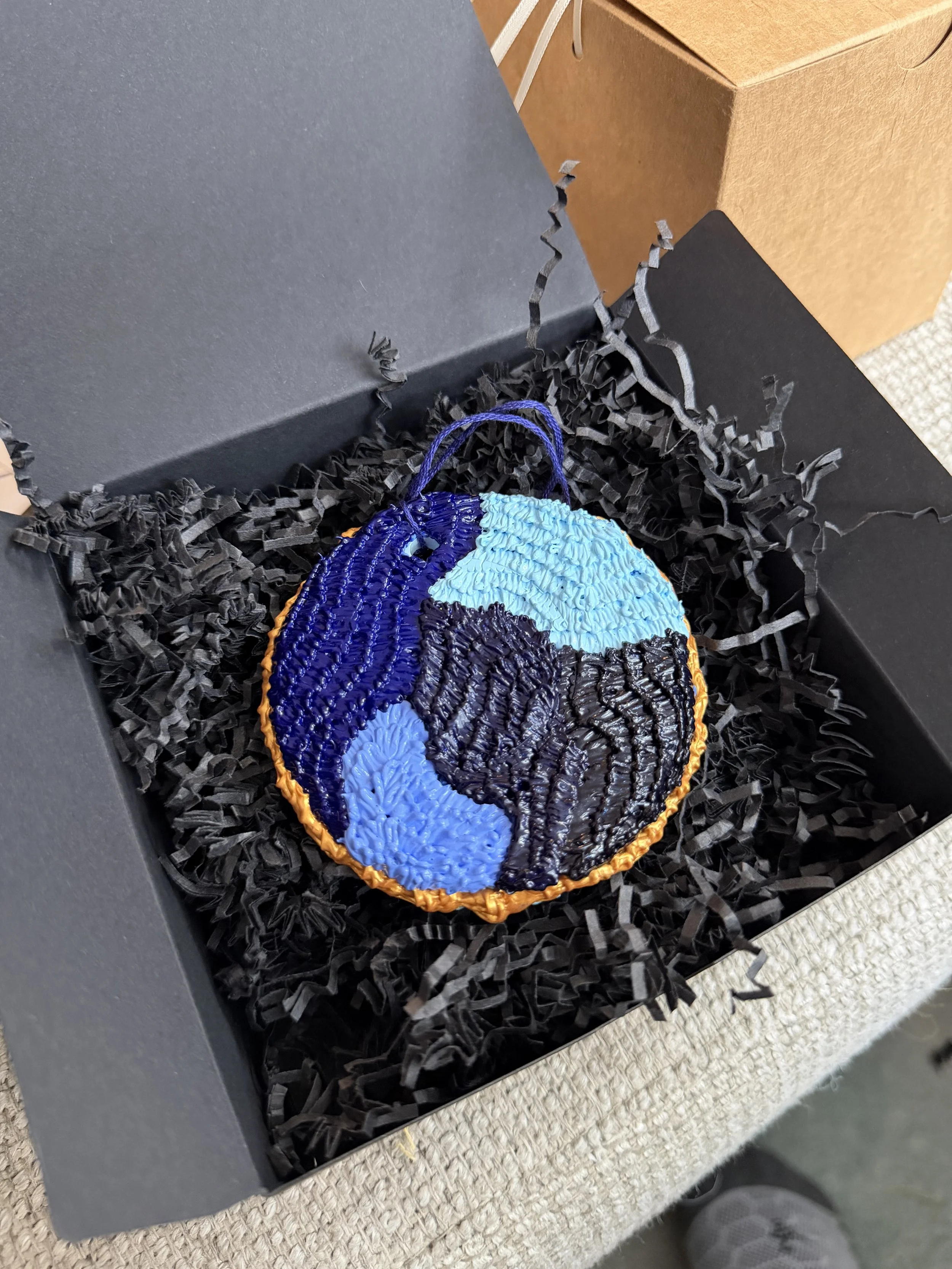 hand-piped christmas blues ornaments