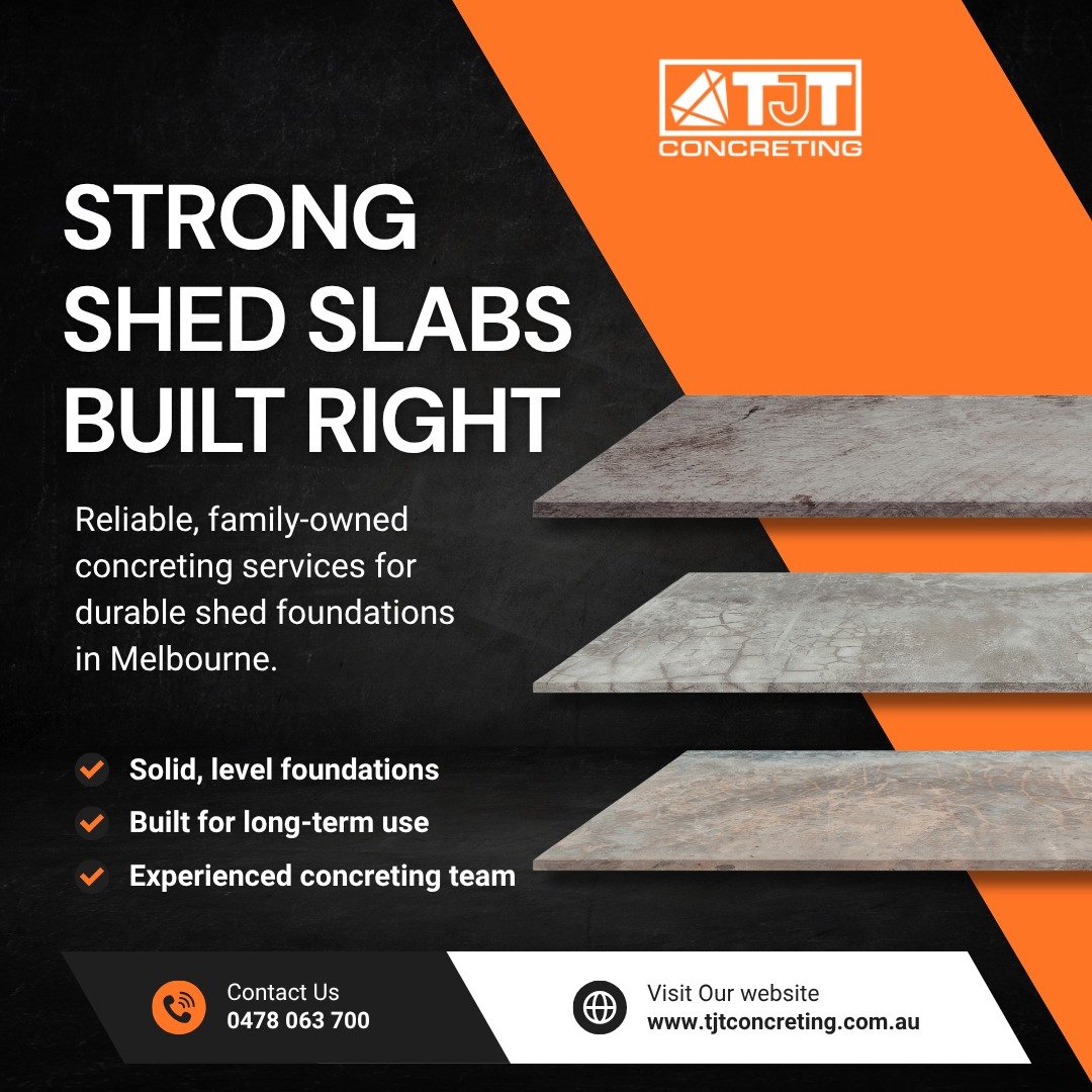 A proper shed starts with a proper slab.
Level, reinforced to specs and finished to last &mdash; ready to handle whatever goes on top! Poured with care &mdash; the kind of base you can rely on for years for your workshop, storage shed, mancave or a s