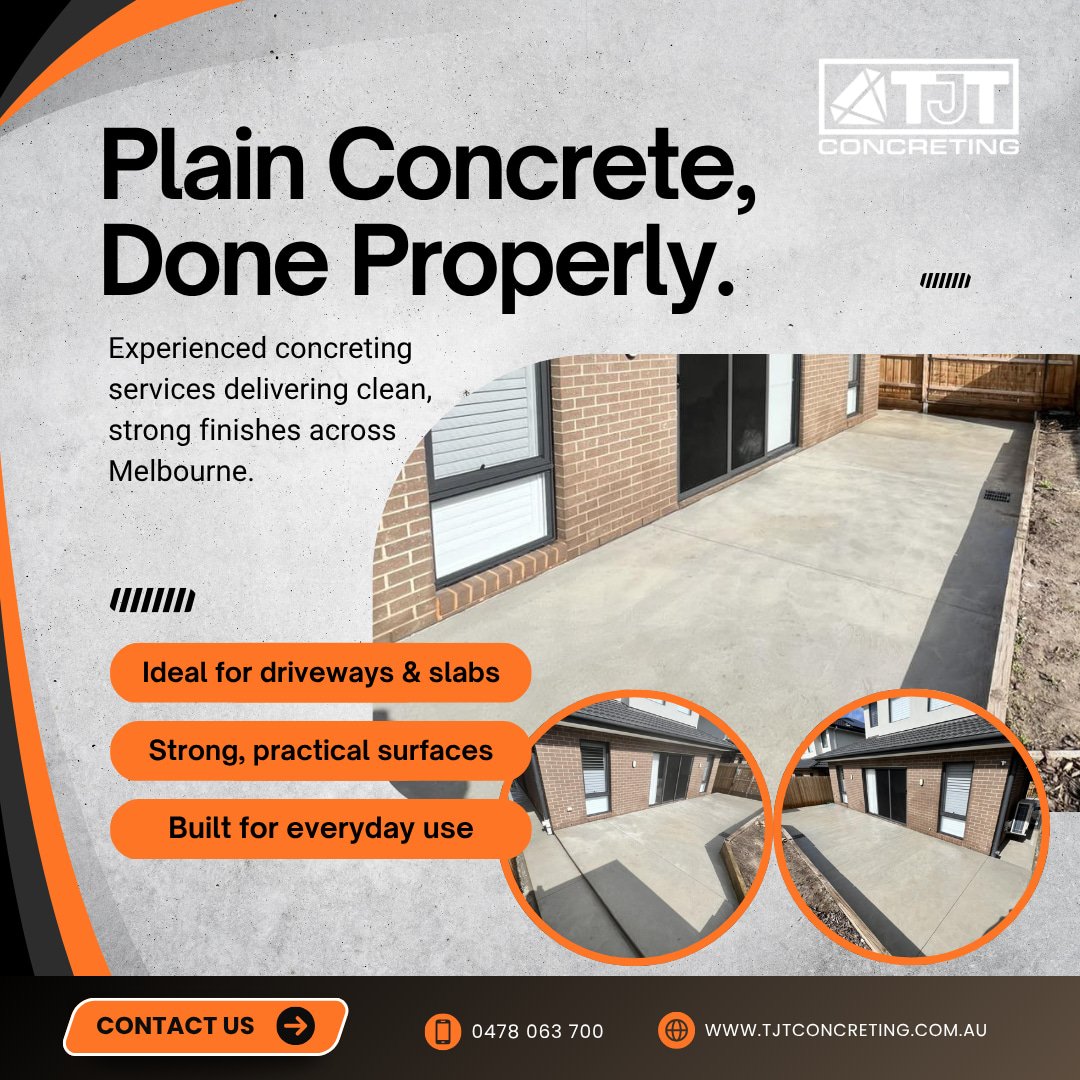 Durable, timeless, and built to last &mdash; Melbourne&rsquo;s driveways, walkways, and outdoor spaces deserve expert craftsmanship. At TJT Concreting, we nail the details so you get flawless function + unbeatable curb appeal. Let&rsquo;s make it hap
