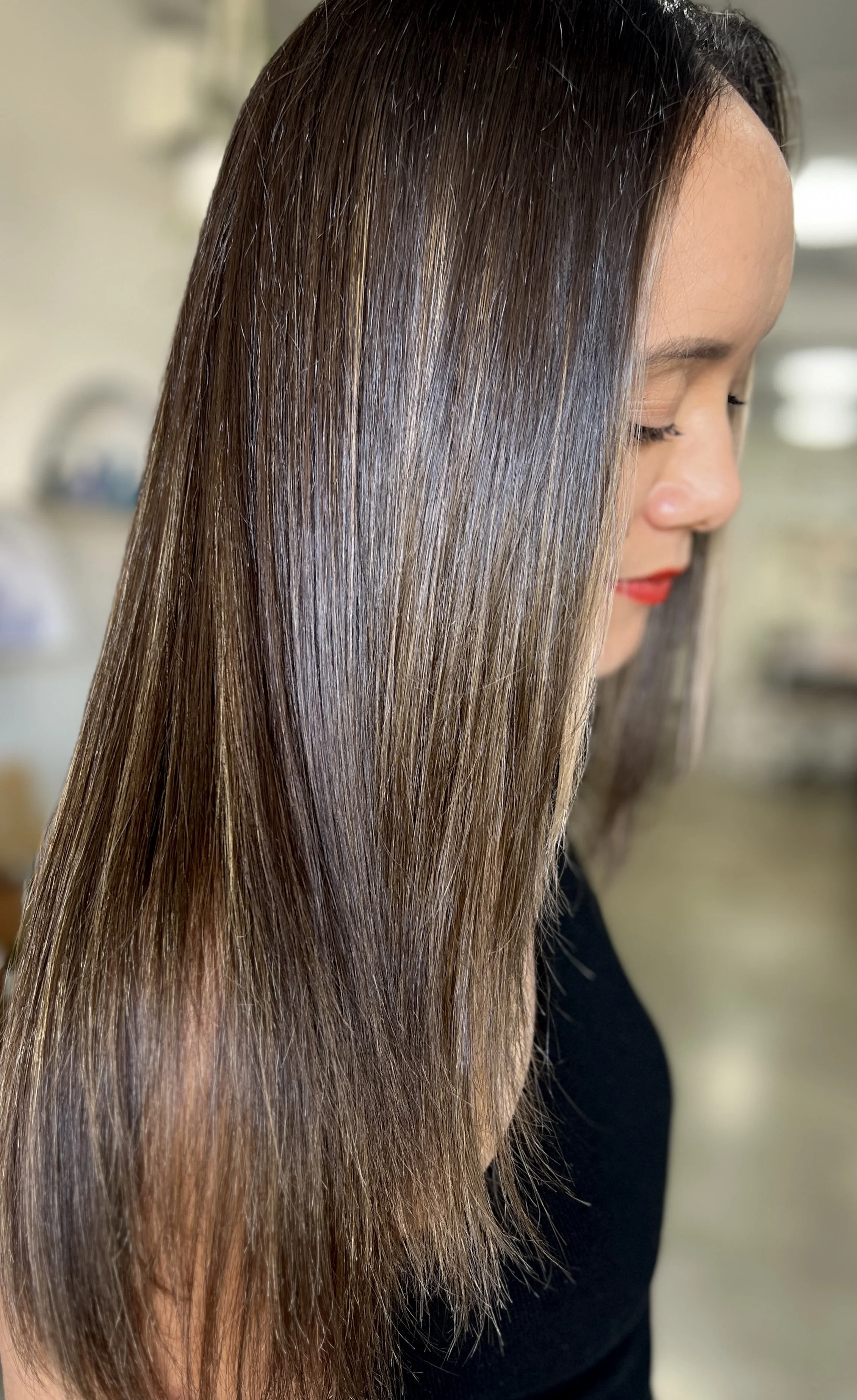 keratin treatment on long straight hair. Smoothing treatment. Teneriffe, Brisbane. Bhava Salon..