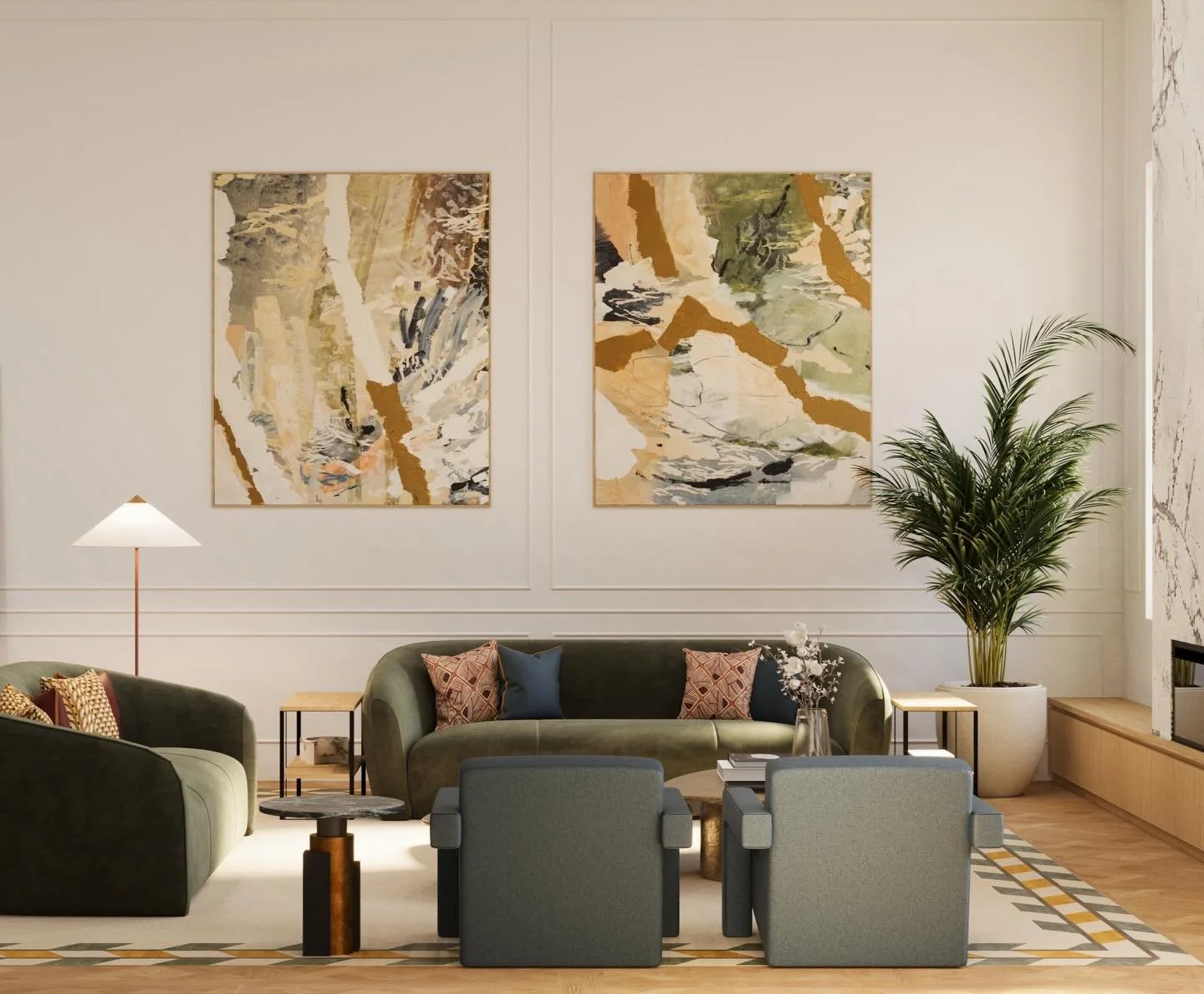A glimpse into the living room of one of our current projects in Rome&rsquo;s historic centre, where we focused on enhancing the home&rsquo;s strong architectural character while introducing softer lines, warmth and a more layered feel.