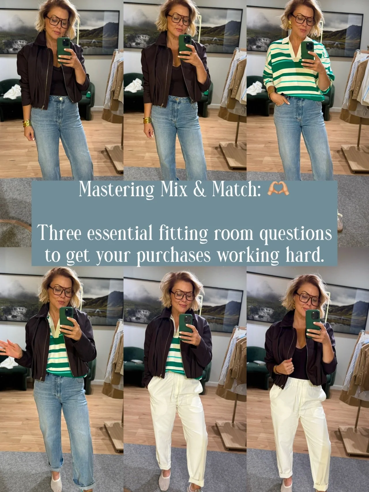 ✨ Mastering Mix &amp; Match: 🫶🏼 

Here are three essential questions to ask yourself when you&rsquo;re next in the fitting room considering a purchase / new outfit:

 1.  Start simple, can I change the vibe of this outfit by simply swapping out a s