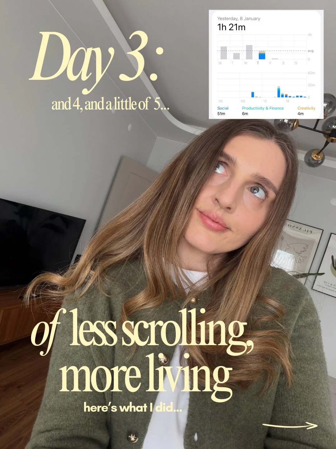 Happy Friday! I have a little exercise for you today 🤍🤗

Check your average daily screen time. Now imagine spending just 1 hour less on your phone each day. That&rsquo;s 7 hours a week -not a small amount of time ☺️ In 7 hours, you could start &amp