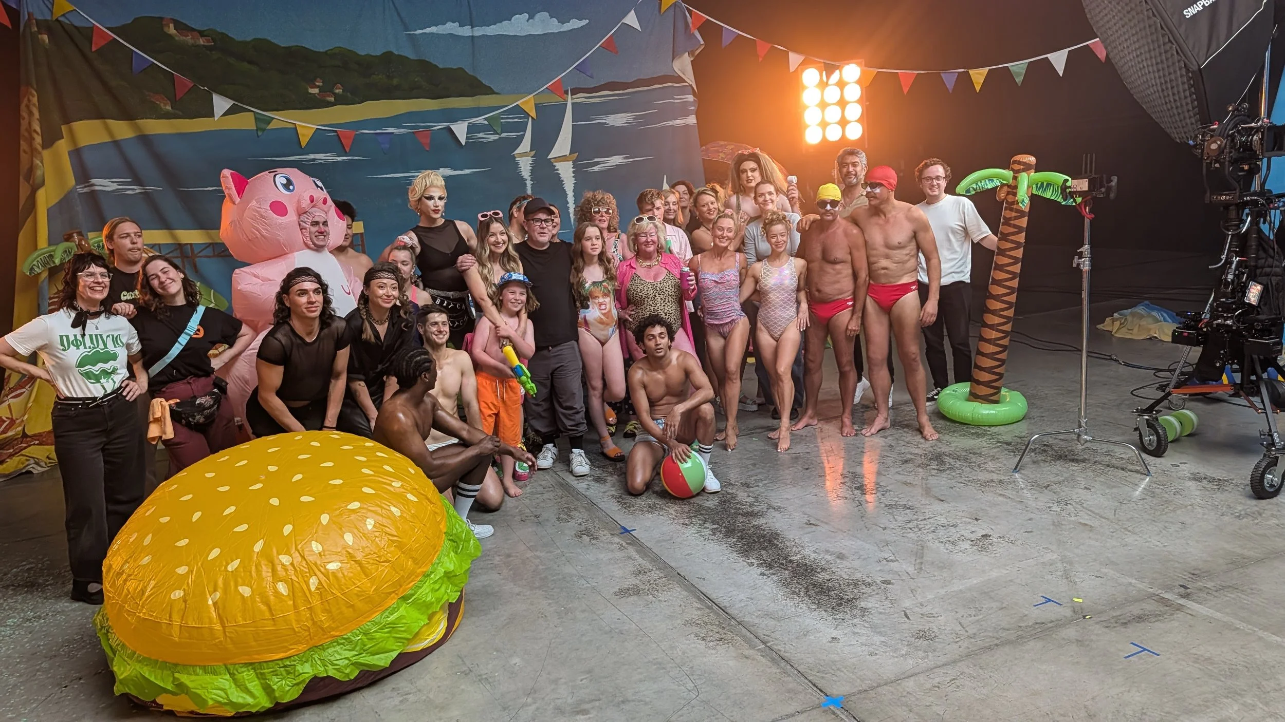 End of shoot group photo with cast and crew from Kate Miller-Heidke's Holiday music video.