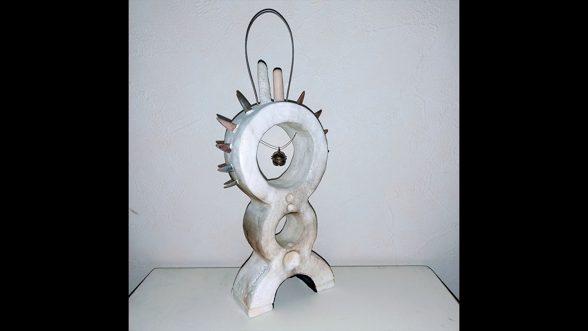 Anna Gabriele
WÆCHTER
JP 2024
___
series sculpture
clay, shark teeth, coral, shells, japanese temple bell, guitar string, luminous pigment, gouache, acrylic varnish
size tallest H:27cm W:13cm D:4cm
size smallest H:8,5cm W:5cm D:1cm