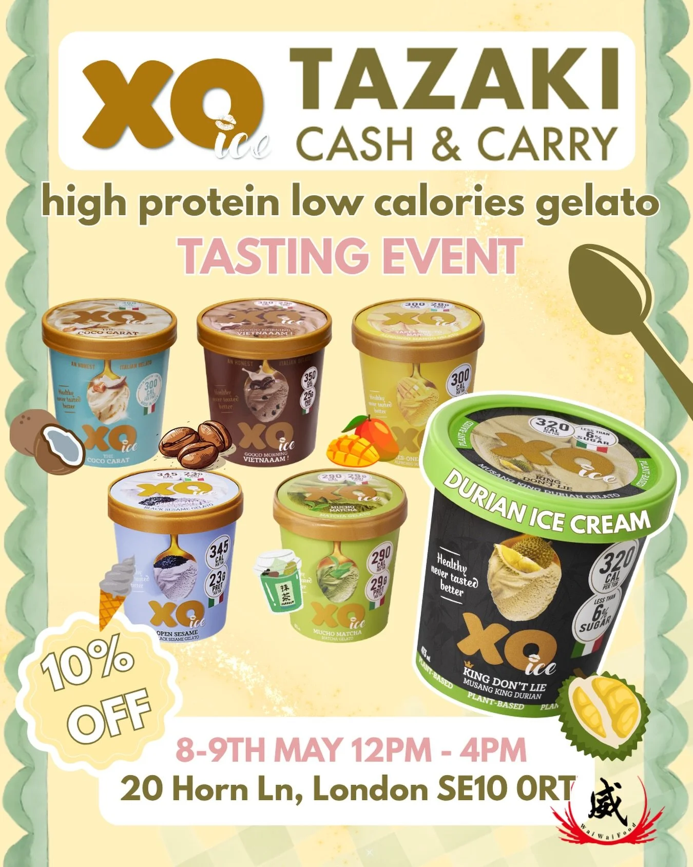 LOW CALORIES ASIAN FLAVOURED ICE CREAM AT @tazakicashandcarry THIS WEEKEND ❣️

come by and try all flavours before purchasing! 
🥭 alphonso mango 
☕️ vietnamese coffee
🍨 musang king durian (plant based)
🍫 chocolate 
🧋 bubble tea
+ and many more!! 