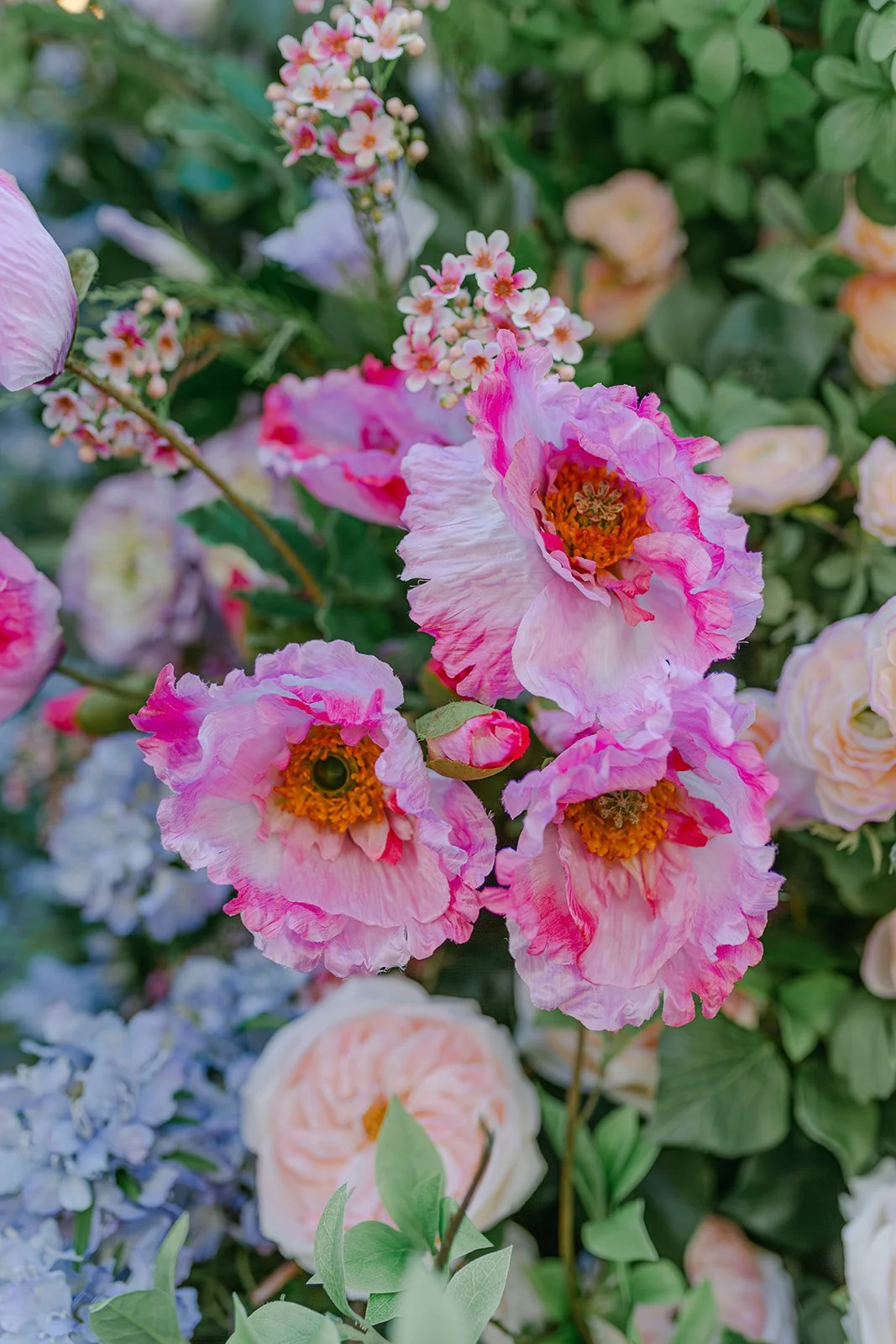 Detailed floral arrangement for Chelsea in Bloom installation