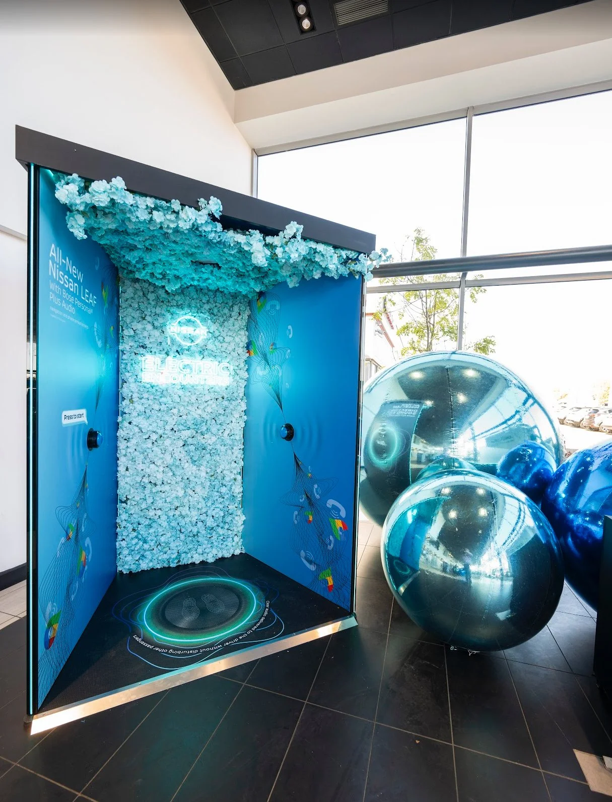 Detail of bespoke blossom installation for Nissan Electric Encounters Live Tour