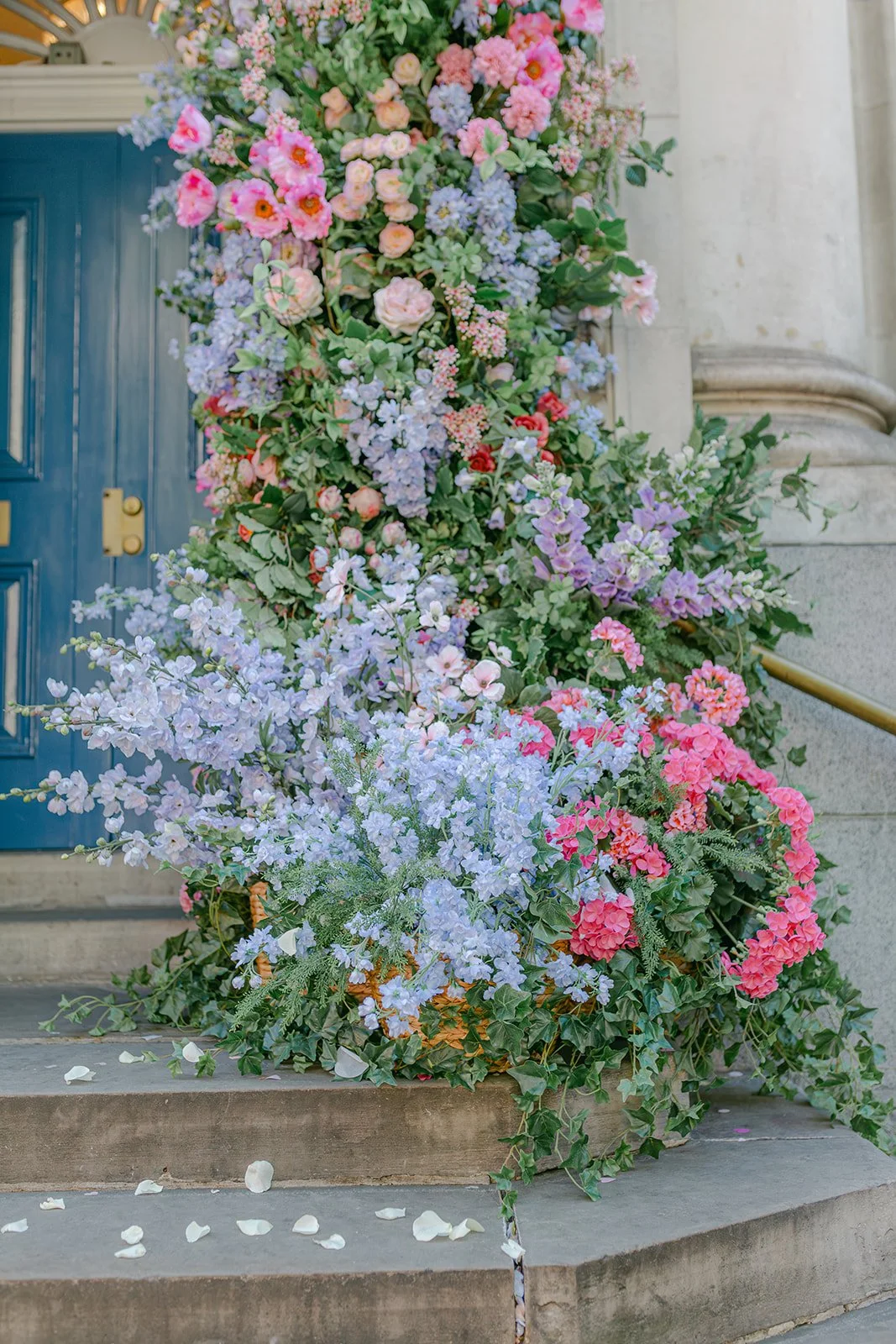 Chelsea in Bloom installation detail with mixed seasonal florals