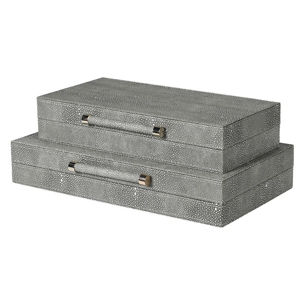 Set of 2 Grey Faux Shagreen Boxes