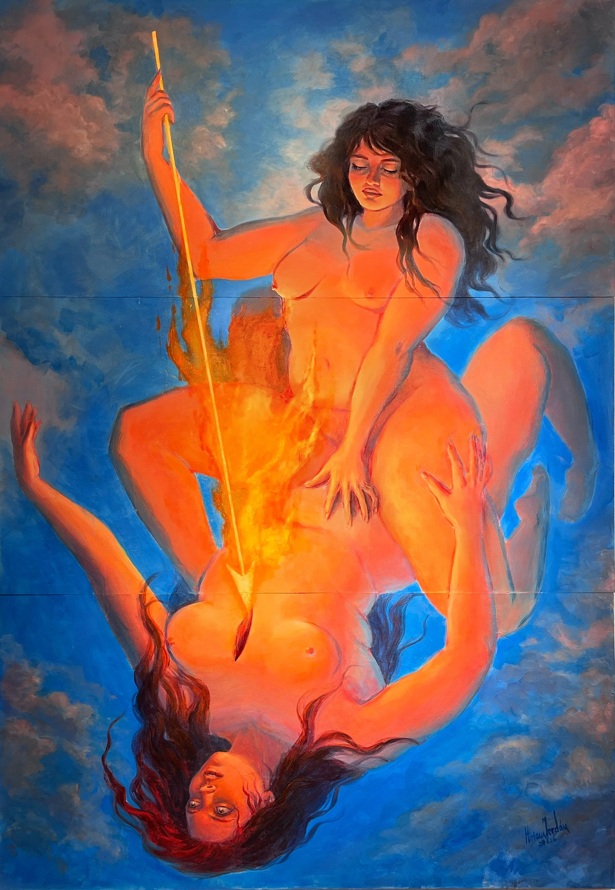 "Éxtasis - Caída" Acrílico s/tabla 120x180cm, 2024-26