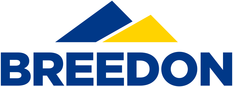 Logo of Breedon with stylized blue and yellow mountain peaks above the company name in bold blue letters.