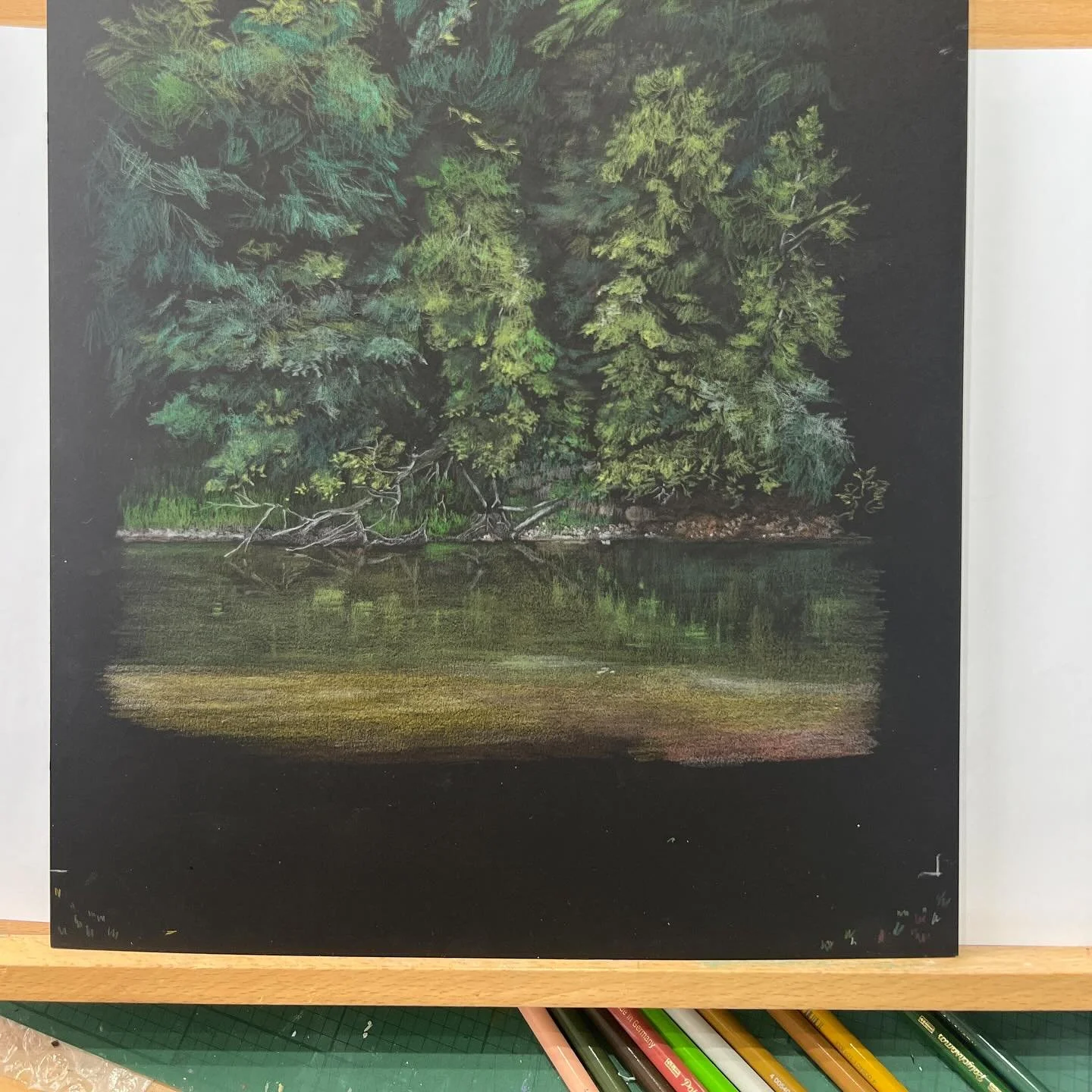 Drawing a river. I feel like crying one 😂 
This is the Severn beside @ironbridgefinearts, a lovely spot and whenever I visit for scanning or framing I stand and stare. Obviously I want to draw it but blimey it&rsquo;s tricky. 
Left this a couple of 