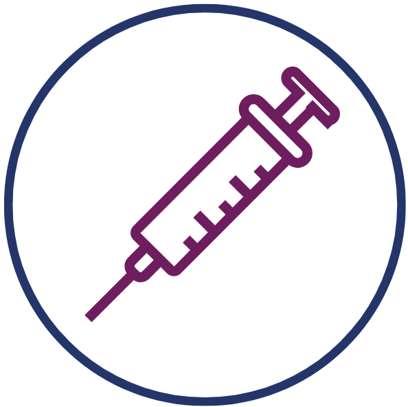 Icon of a syringe with a needle, depicted in purple within a circle.