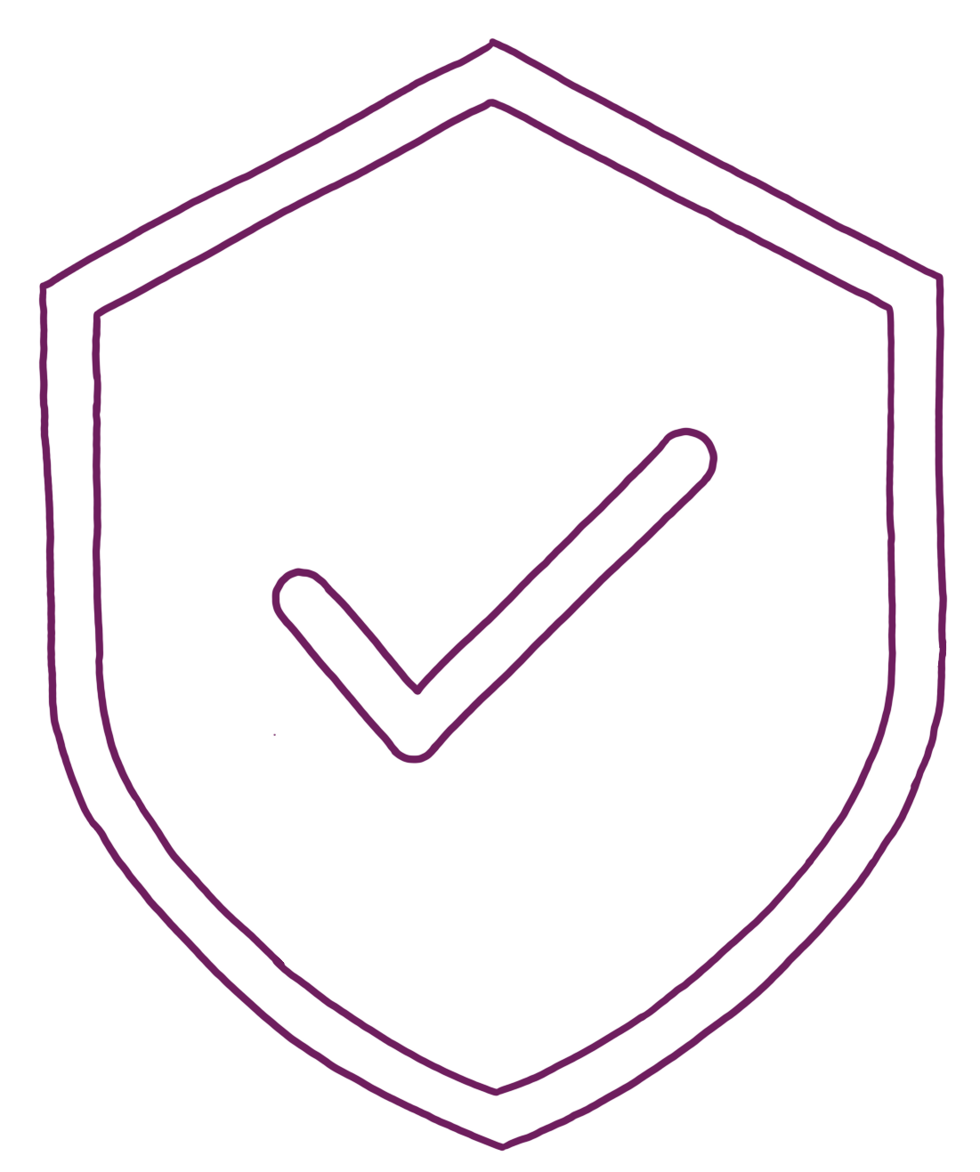 A neon outline of a shield with a checkmark inside.