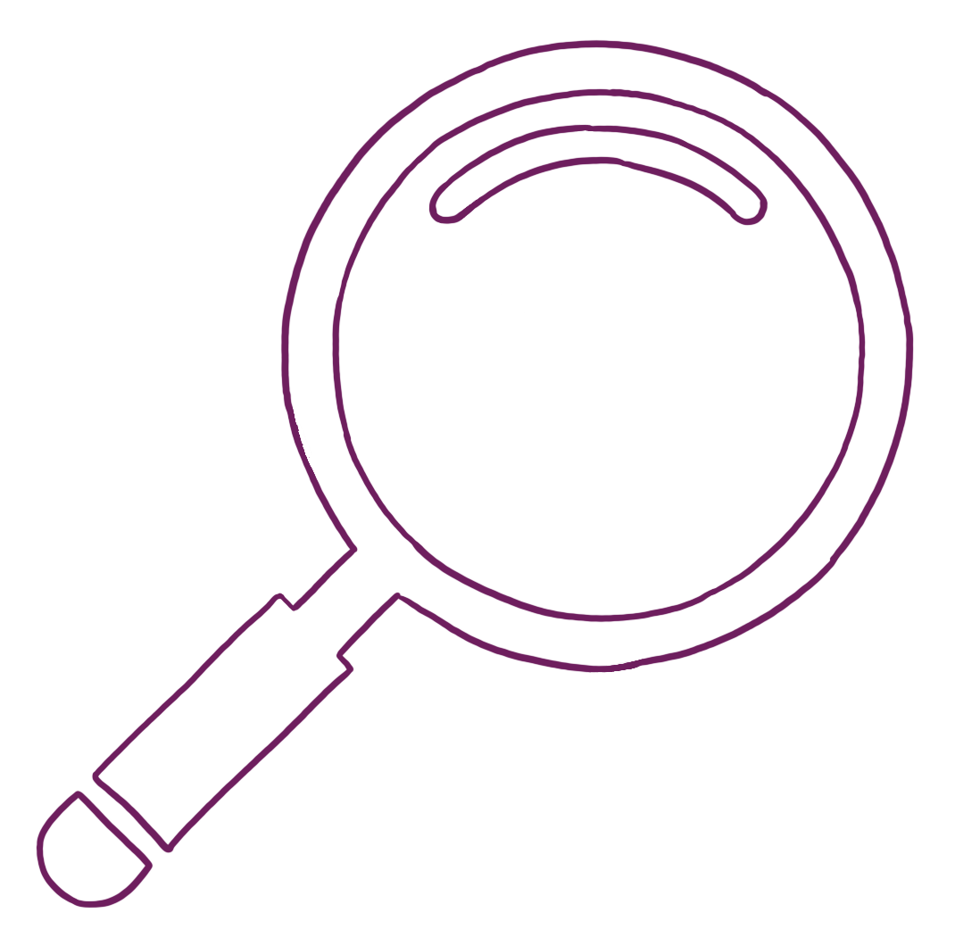 Neon outline of a magnifying glass on a black background.