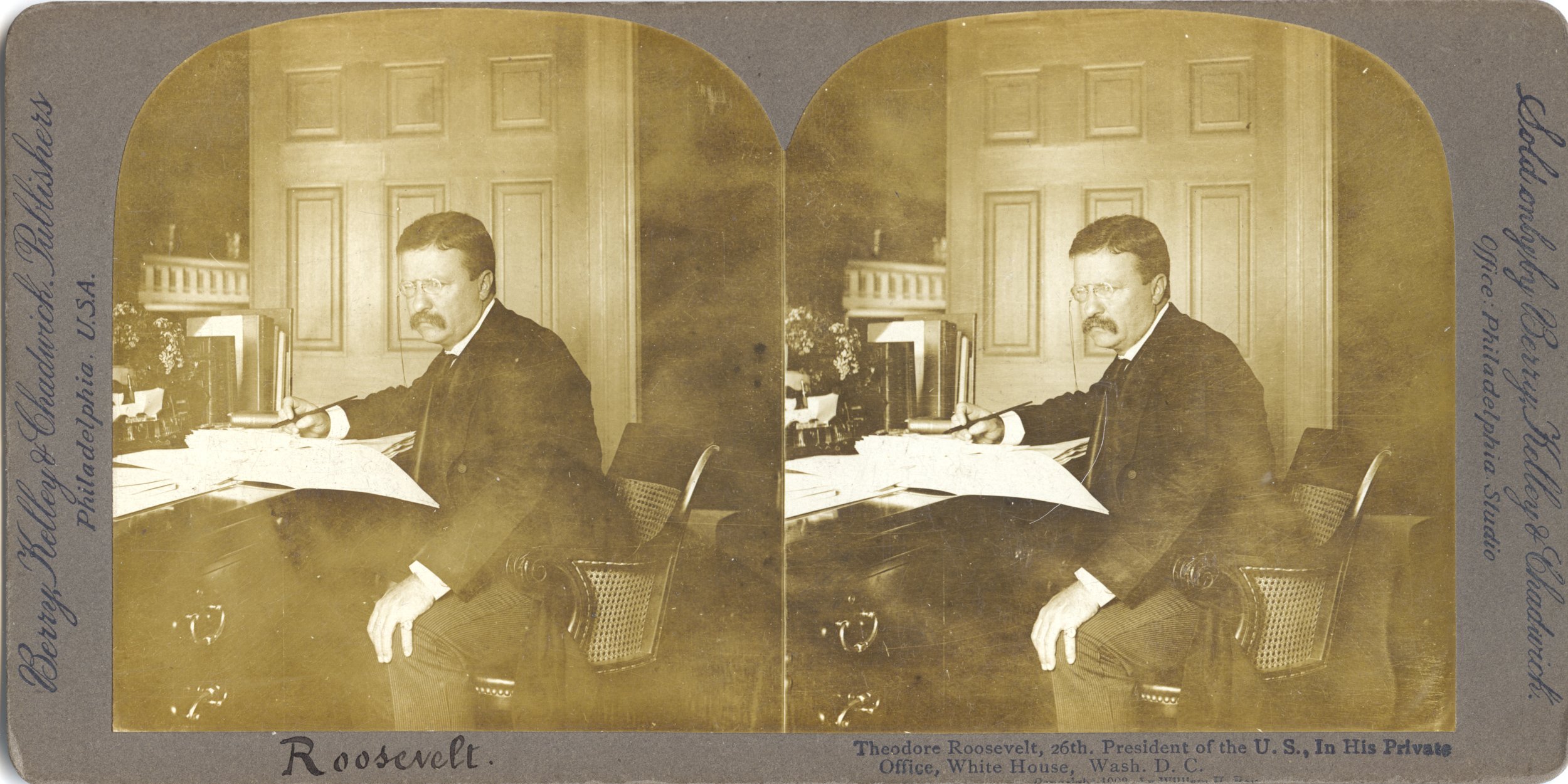 Theodore Roosevelt, 26th President of the U.S., in his private office, White House, Wash. D.C.