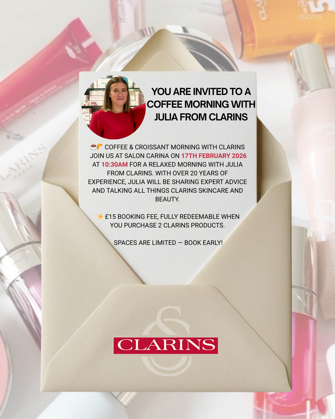 Coffee Morning With Clarins Area Manager, Julia