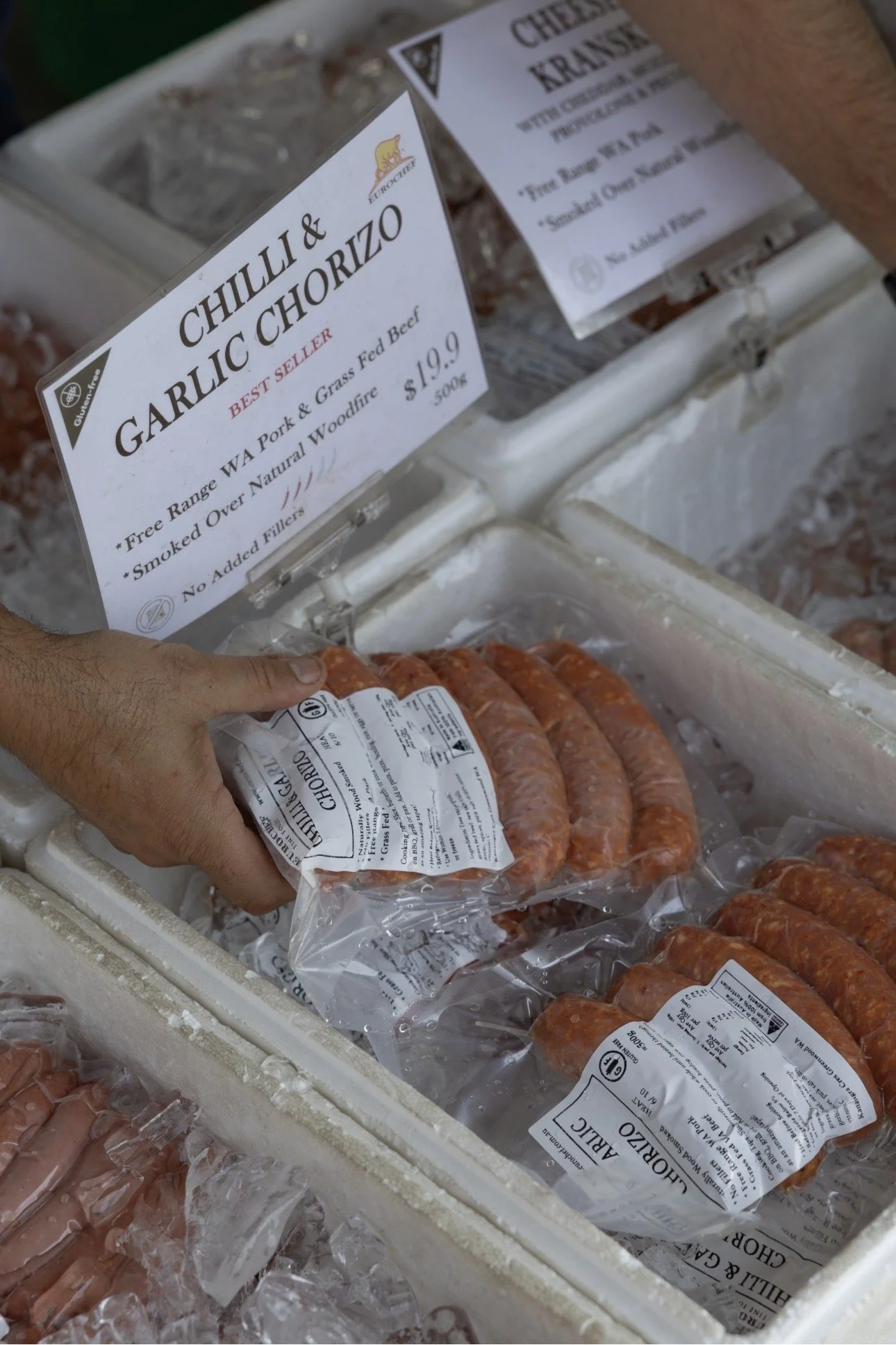 Fresh sausage available for sale at the Manning Road Farmers Market