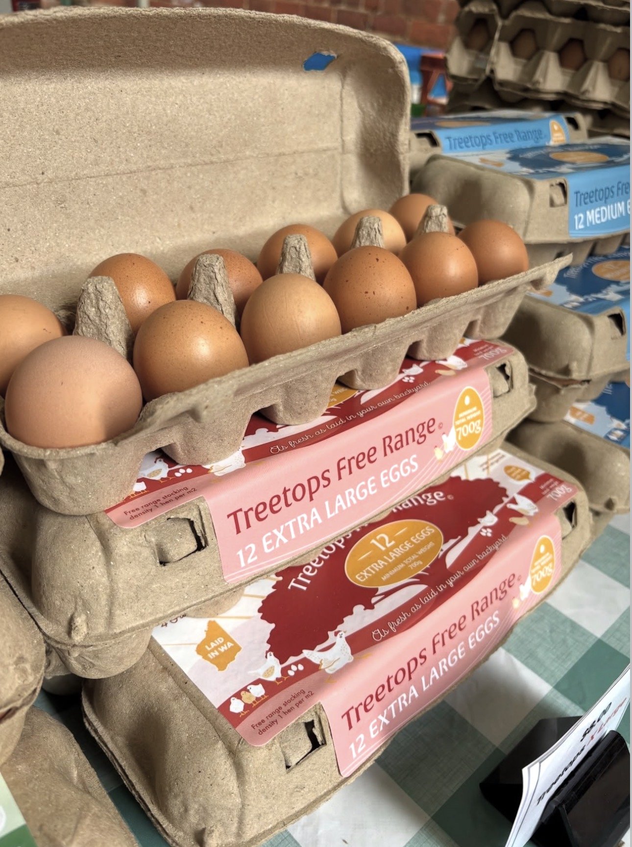 Fresh free range eggs available for purchase at the Manning Road Farmers Market