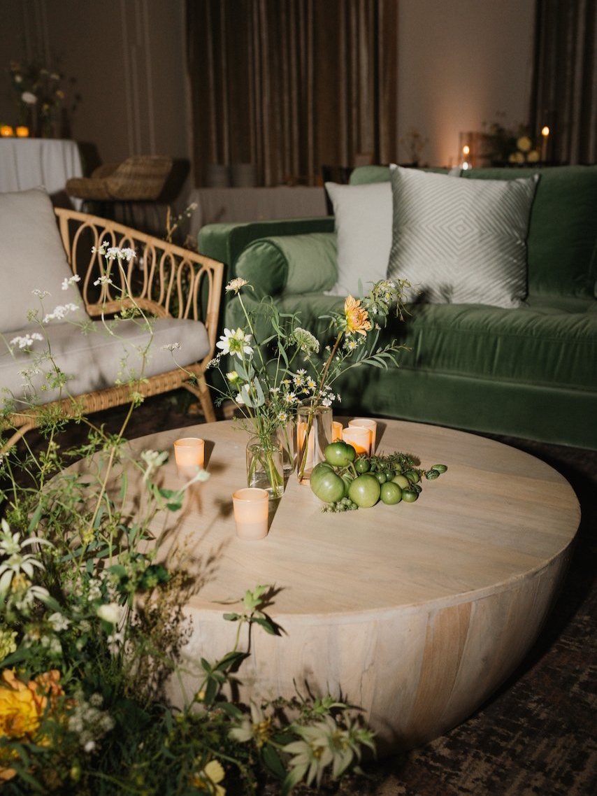 Wedding venues in West Hartford feature: The Delamar West Hartford wedding features wild and organic lounge flowers.