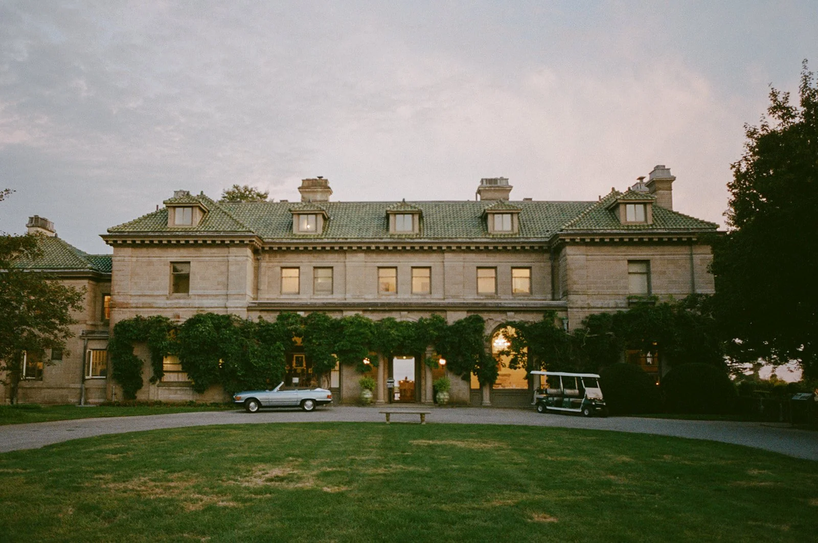Film photograph of Eolia Mansion at Harkness State Park, a wedding venue on the water in coastal CT, for a Late Summer wedding.