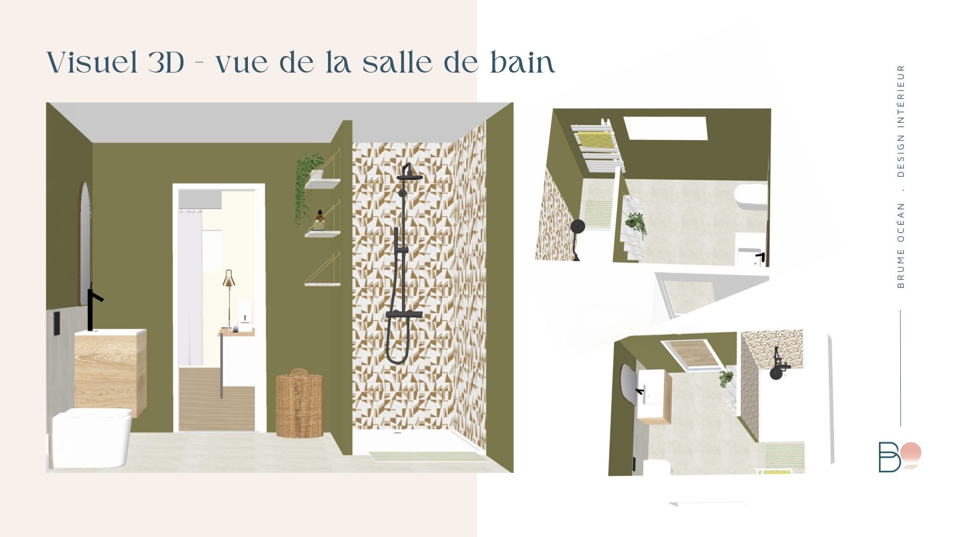 Salle de bain moderne vert jaune Morbihan – Brume Océan