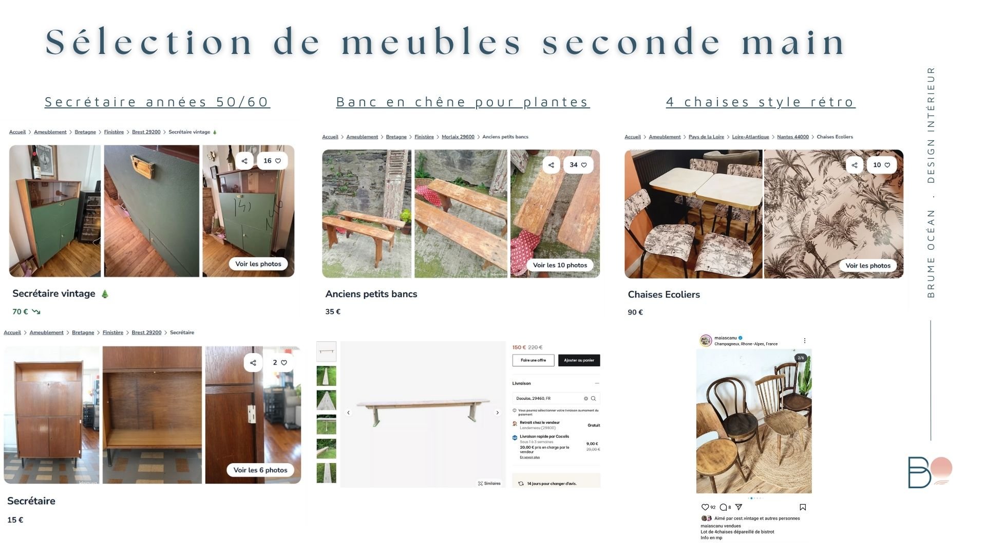 Sélection de meubles vintage chinés pour un salon mid-century modern écoresponsable - Finistère
