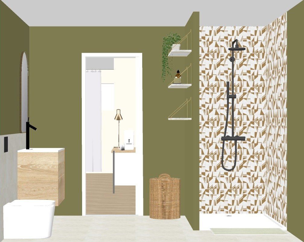 Salle de bain moderne vert jaune Morbihan – Brume Océan