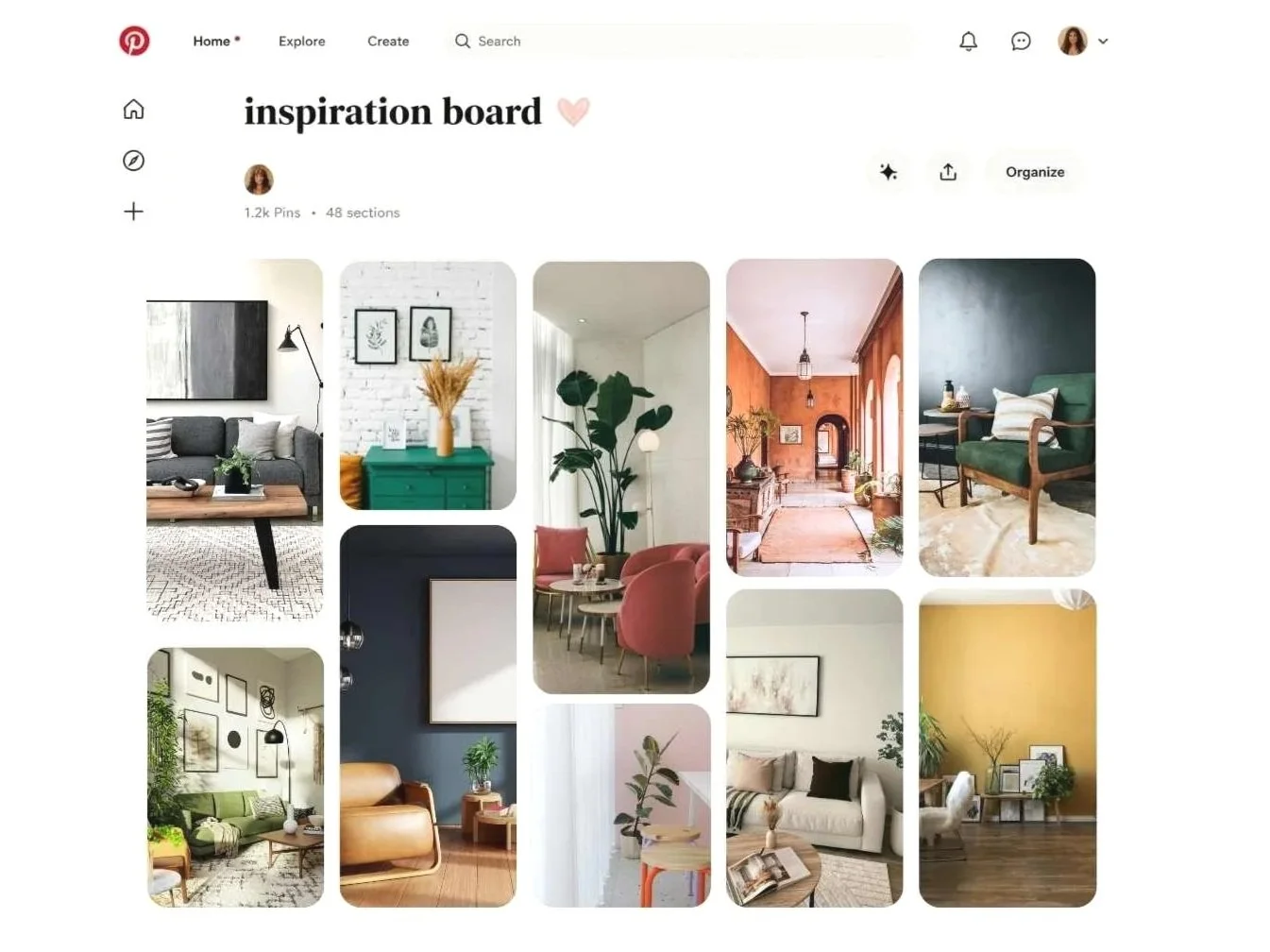 Tableau Pinterest hétéroclite mêlant styles scandinave, bohème et industriel sans direction déco cohérente