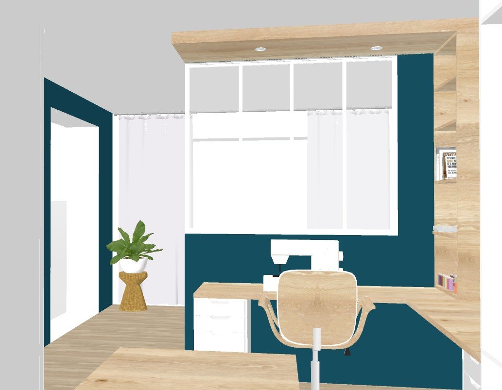 atelier de couture maison contemporaine Riantec
ilot dressing multifonction atelier couture
palette couleur moderne suite parentale lumineuse