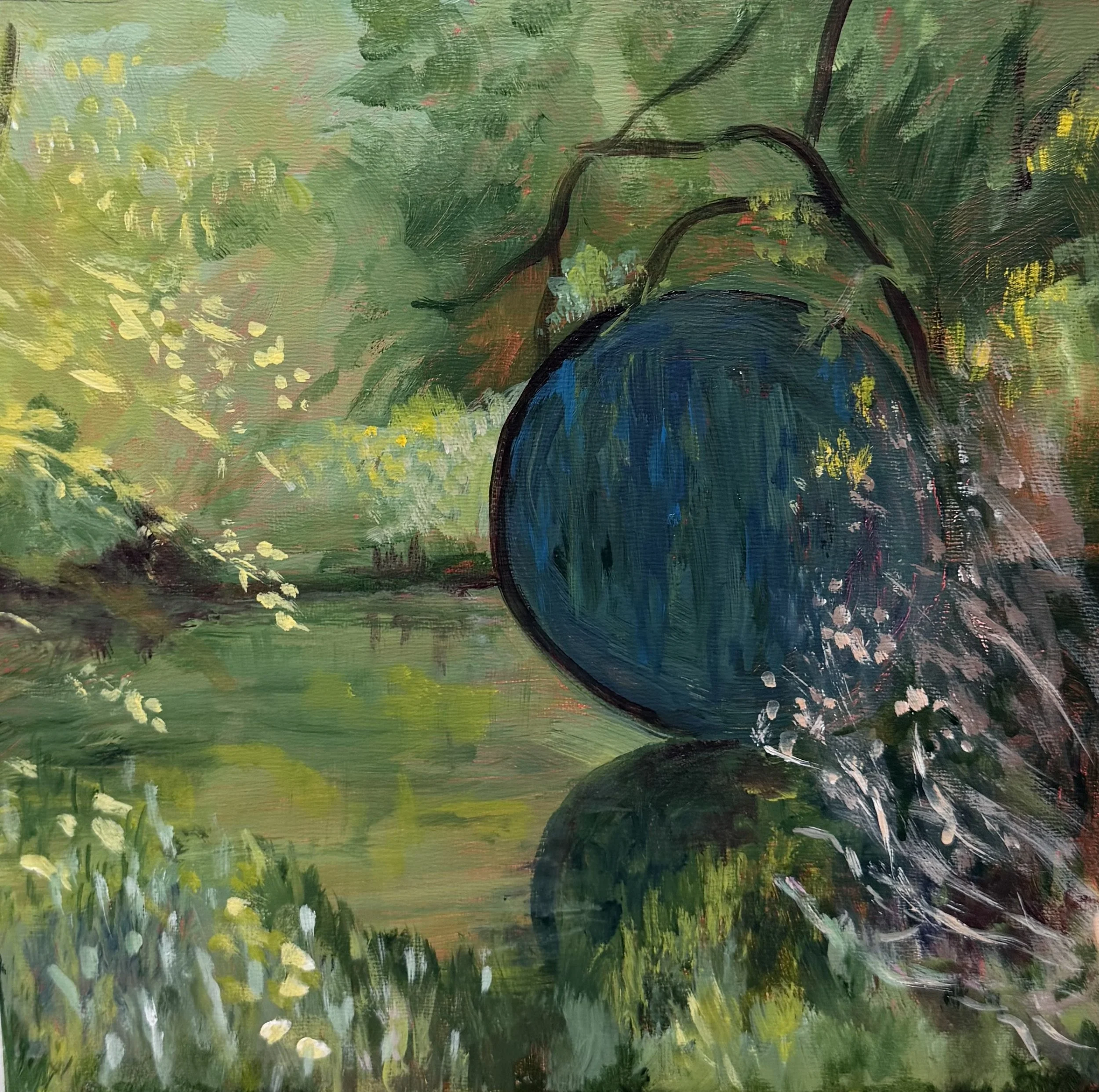 Sculpture at the Pond 12 x12 acrylic $250