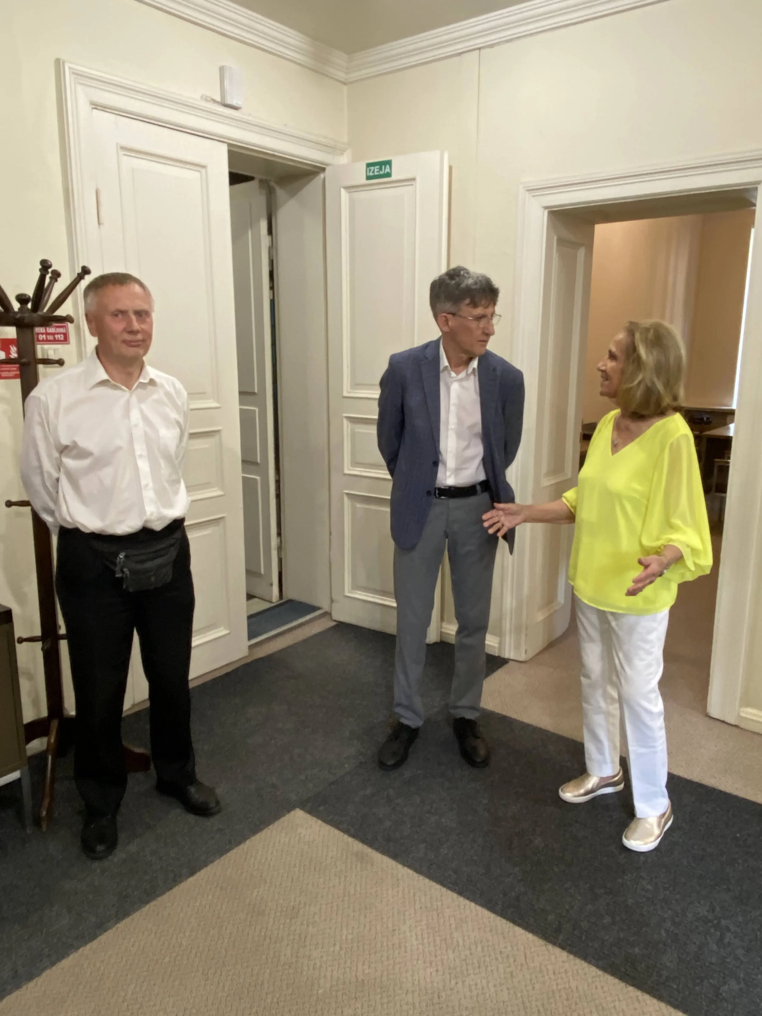 From left, in white shirt Aigars Gertners, who was the first BTG employee and helped open and set up Unisys workstations in Dec 1990; Felix Sadeiko, original employee; Daggie. August 7, 2025