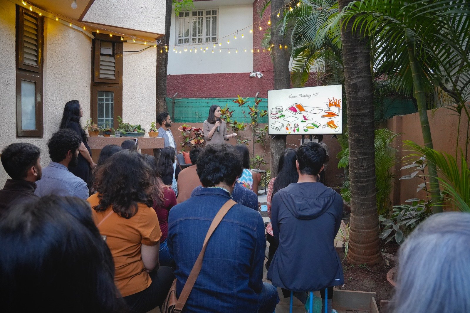 Screen printing being explained at the first JAM event