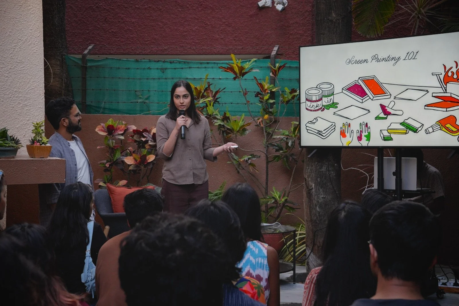 Screen printing being explained at the first JAM event