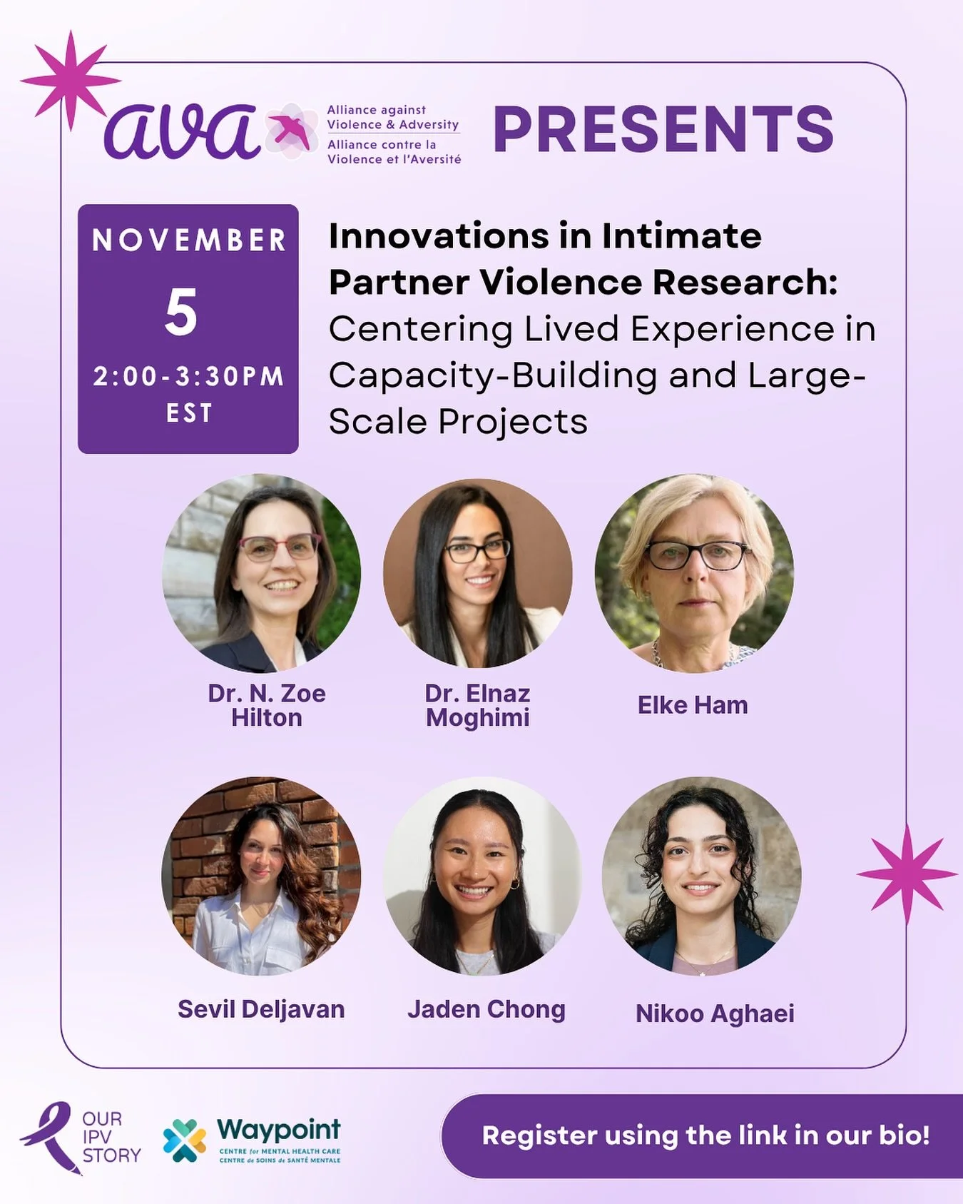 📢 Join Our IPV Story and Waypoint on Wednesday, November 5th for AVA&rsquo;s Webinar Wednesdays!

Topic: Innovations in Intimate Partner Violence Research: Centering Lived Experience in Capacity-Building and Large-Scale Projects

👉 Click the link i