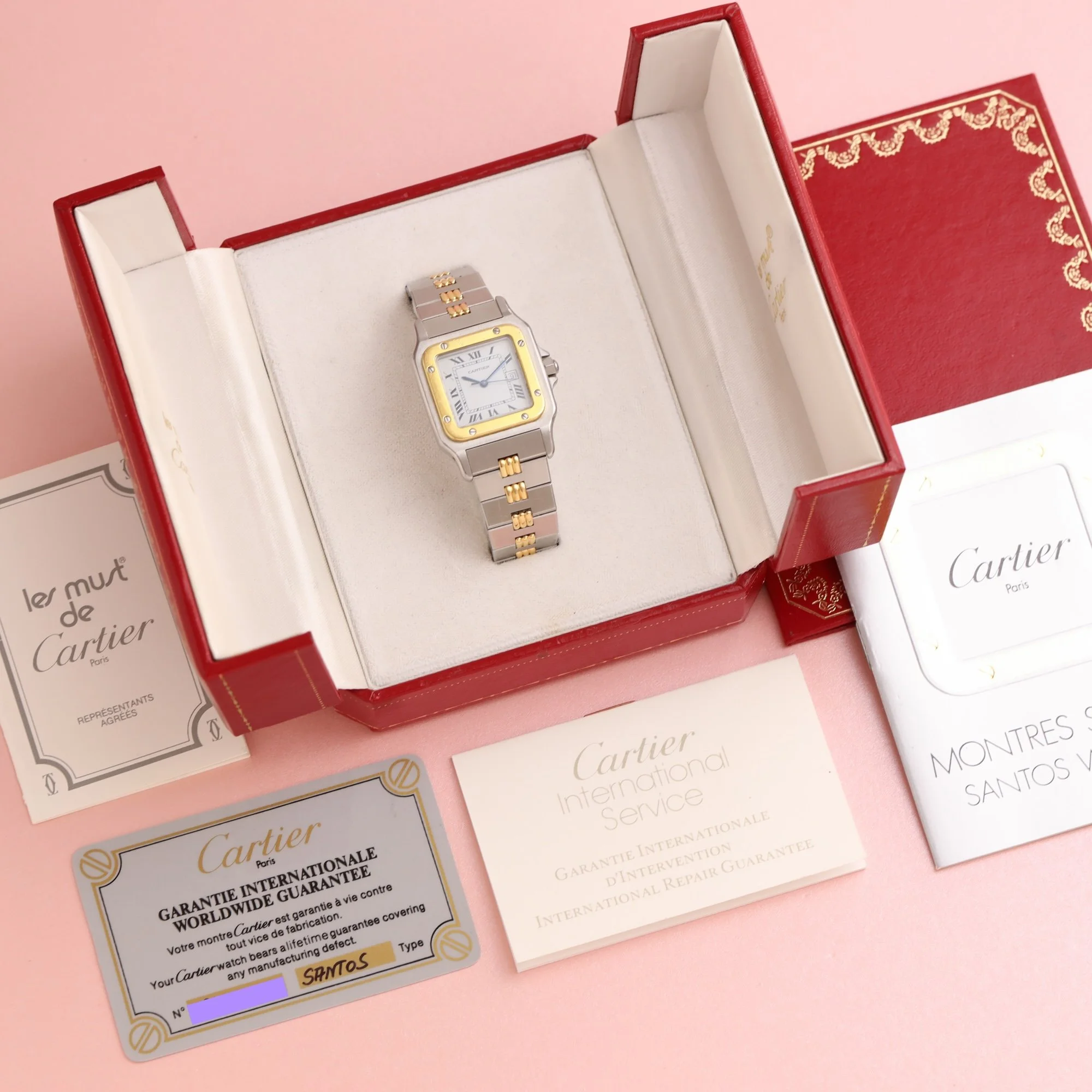 1983 Cartier Santos Carrée 2961 "Godron" Bracelet Fullset.jpg
